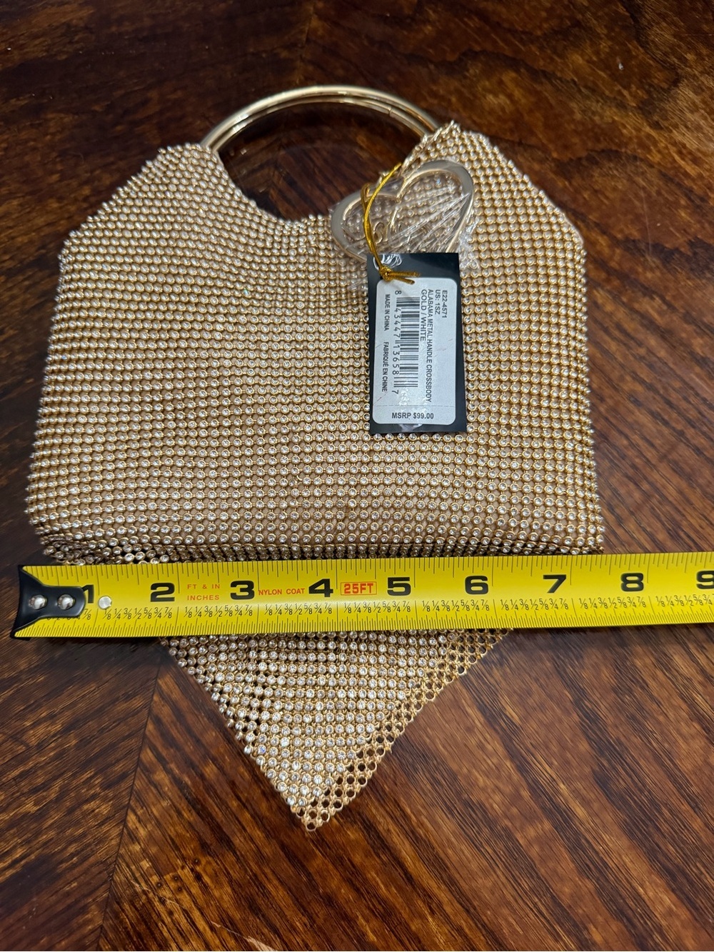 NWT BeBe Alabama Metal Handle Crossbody Purse In Gold W/Rhinestone Embellishment - Picture 7 of 8
